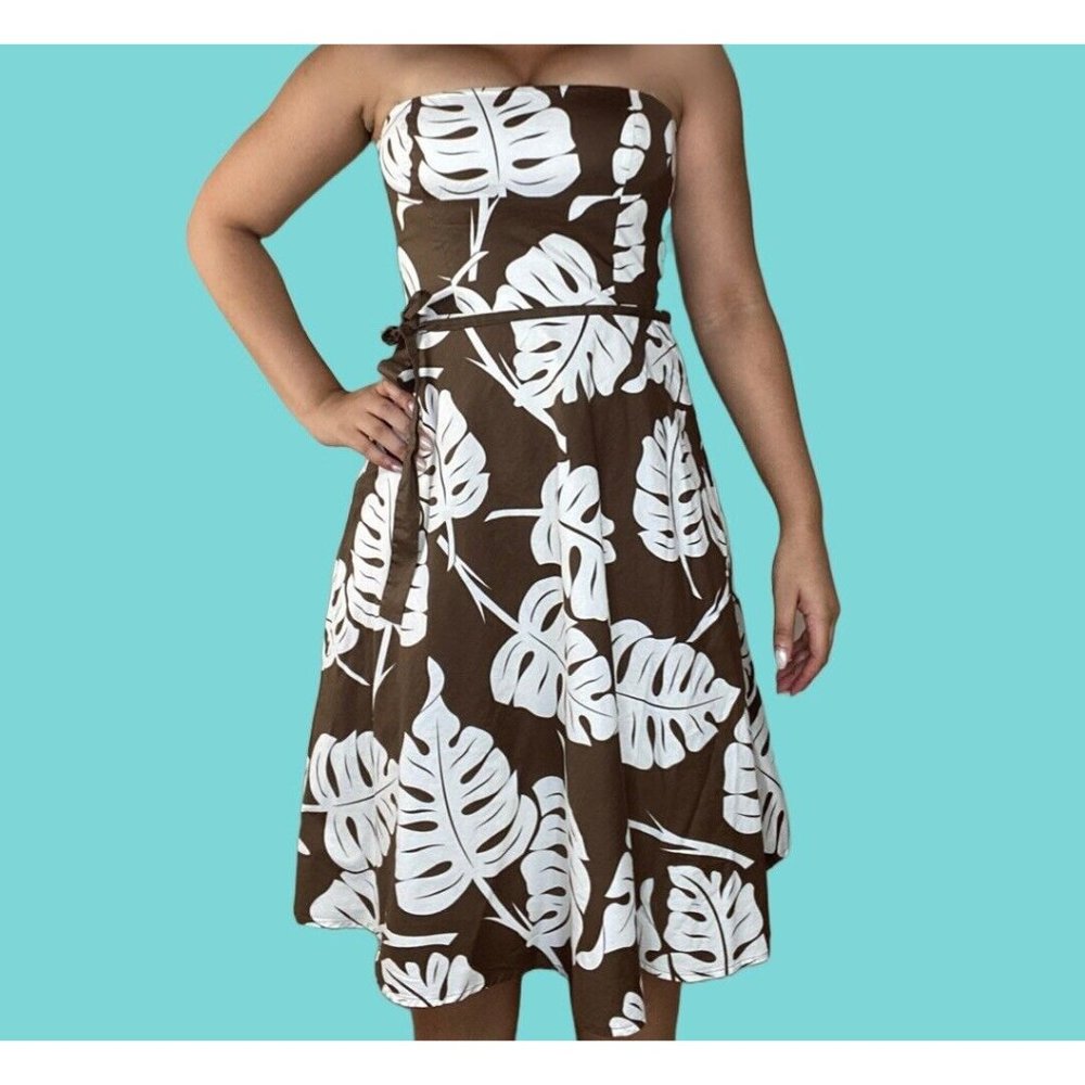 Strapless Leaf Print Dress